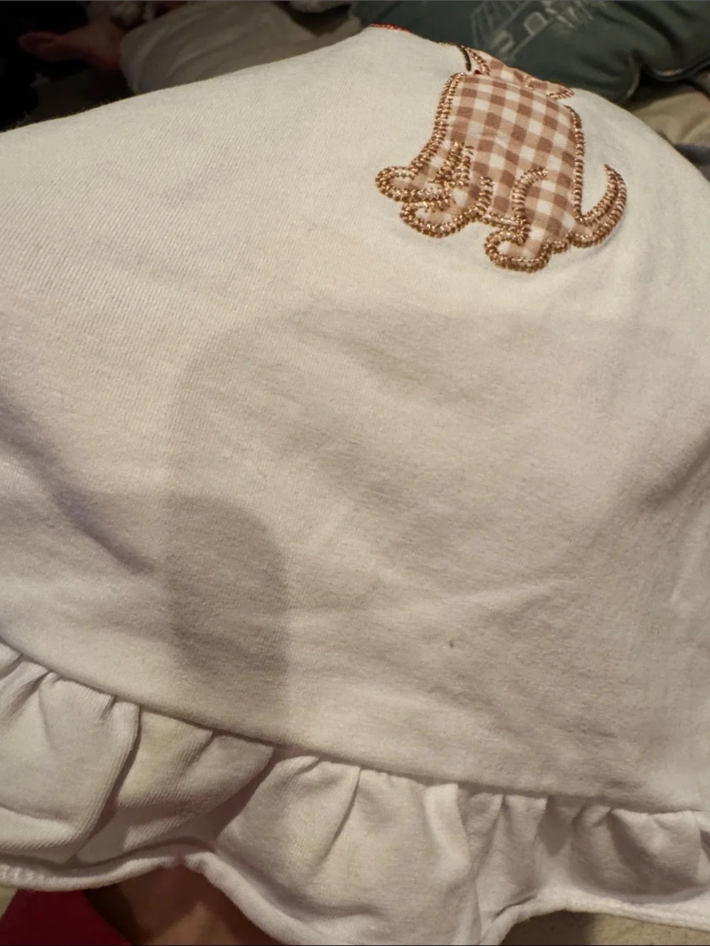 White Puff Sleeve Girls' Tee with Gingham Dog Appliqué